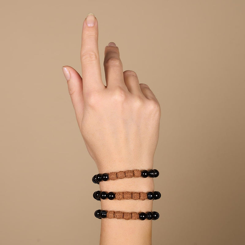 Feng Shui | Agate ligne noire x Rudraksha | Bracelet Mala