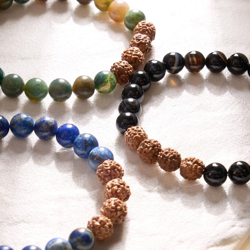 Feng Shui | Agate ligne noire x Rudraksha | Bracelet Mala