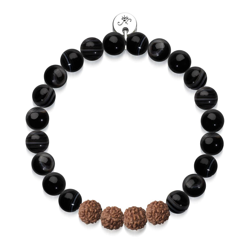 Feng Shui | Agate ligne noire x Rudraksha | Bracelet Mala