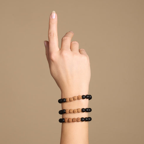 Gourou | Agate noire mate x Rudraksha | Bracelet Mala