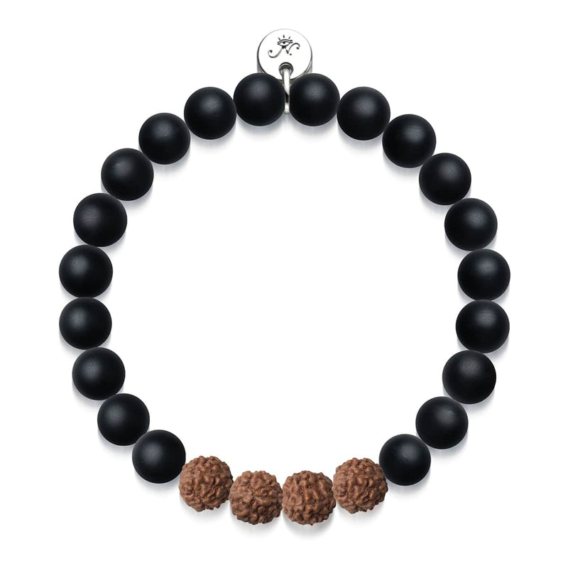 Guru | Matte Black Agate x Rudraksha | Mala Bracelet