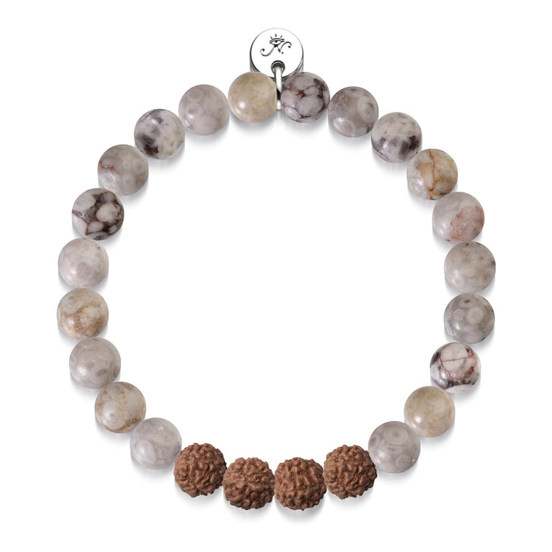 Soi supérieur | Agate brune ligne blanche x Rudraksha | Bracelet Mala