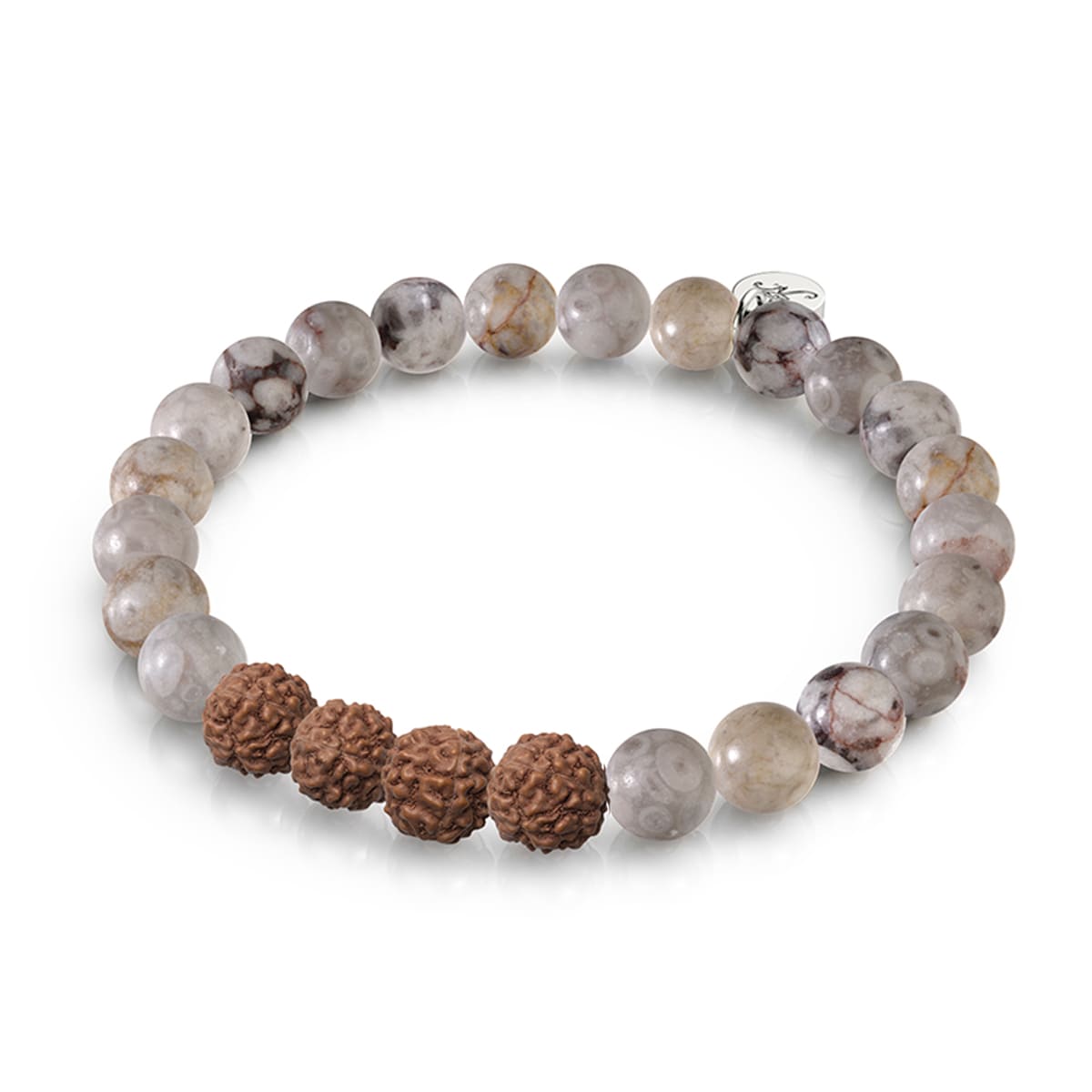 Soi supérieur | Agate brune ligne blanche x Rudraksha | Bracelet Mala