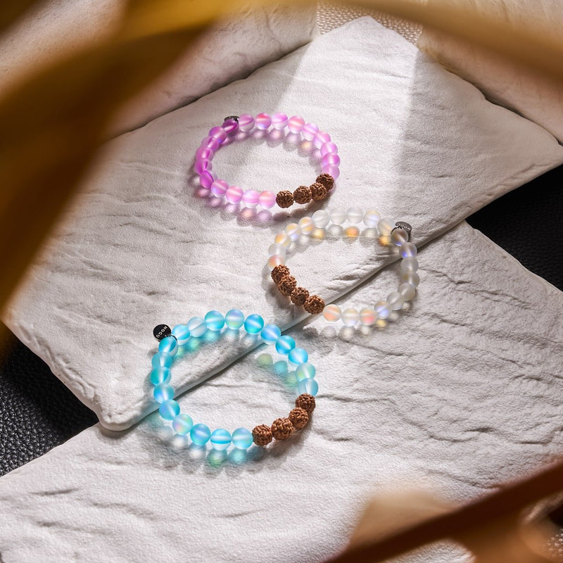 Lueur holistique | Verre de sirène x Rudraksha | Bracelet Mala