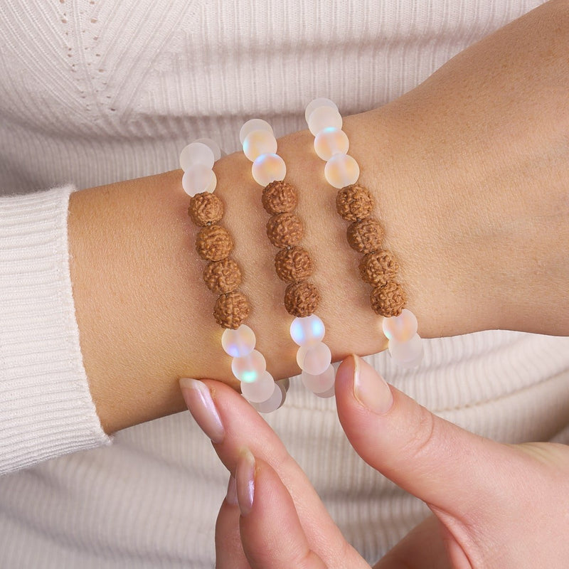 Lueur holistique | Verre de sirène x Rudraksha | Bracelet Mala