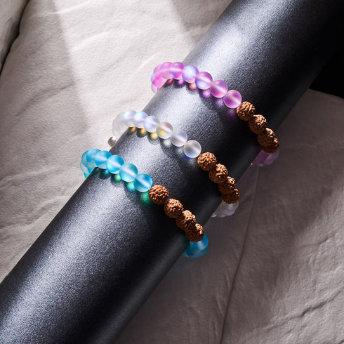 lueur karmique | Verre de sirène x Rudraksha | Bracelet Mala