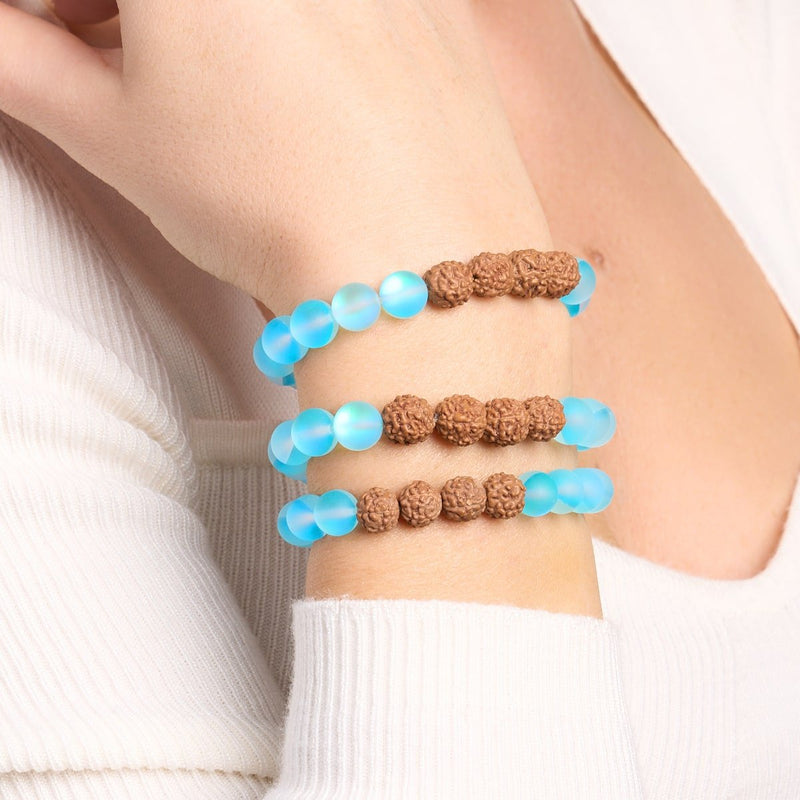 lueur karmique | Verre de sirène x Rudraksha | Bracelet Mala