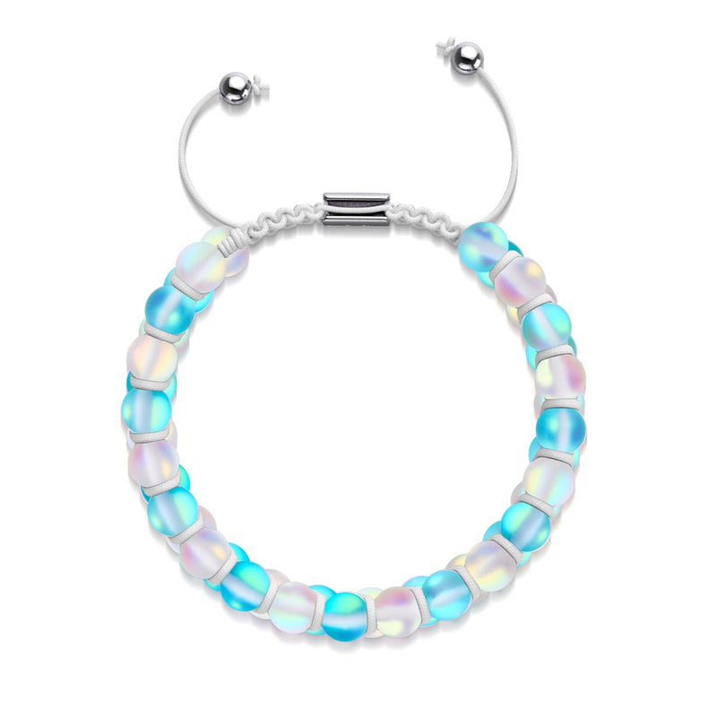Aigue-marine et blanc | Argent | Bracelet Verre Double Sirène