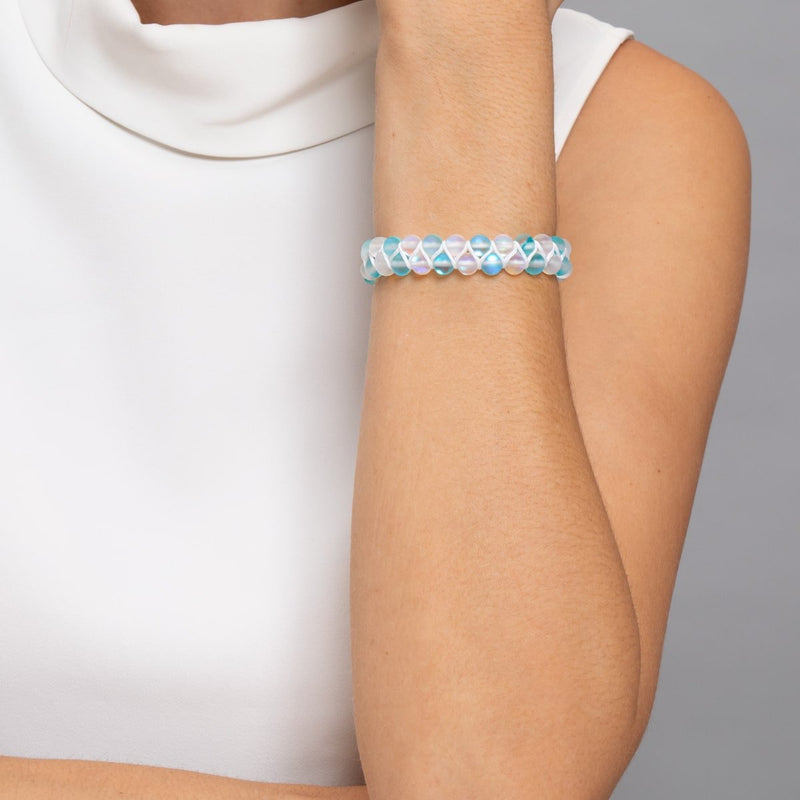 Aigue-marine et blanc | Argent | Bracelet Verre Double Sirène