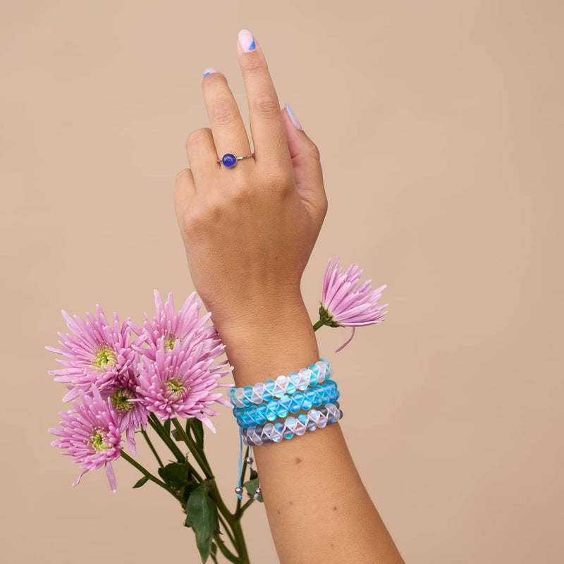 Aigue-marine | Argent | Bracelet Verre Double Sirène