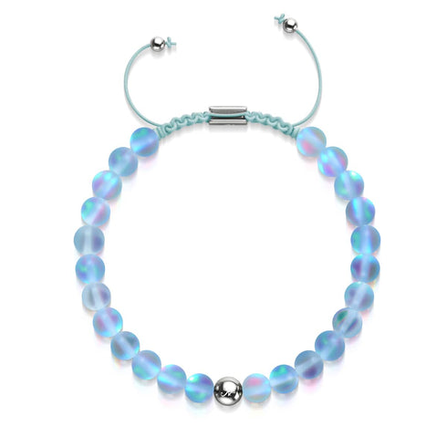 Aigue-marine | Argent | Bracelet de perles de macramé en verre de sirène
