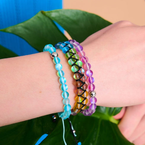 Aigue-marine | Argent | Bracelet de perles de macramé en verre de sirène