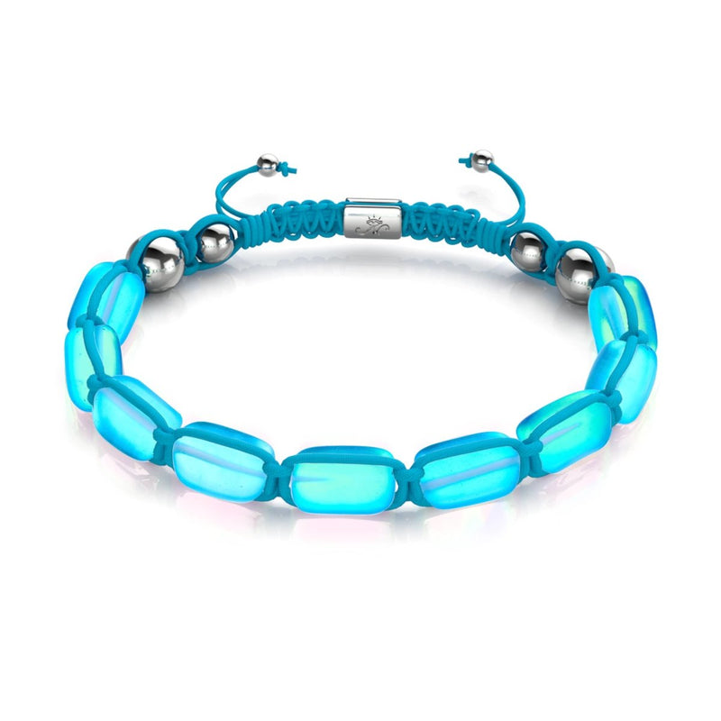 Aigue-marine | Argent | Bracelet macramé galets de verre sirène