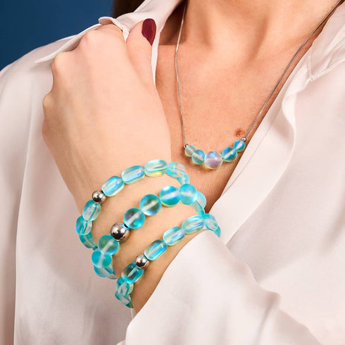 Aigue-marine | Argent | Bracelet de déclaration en verre de sirène