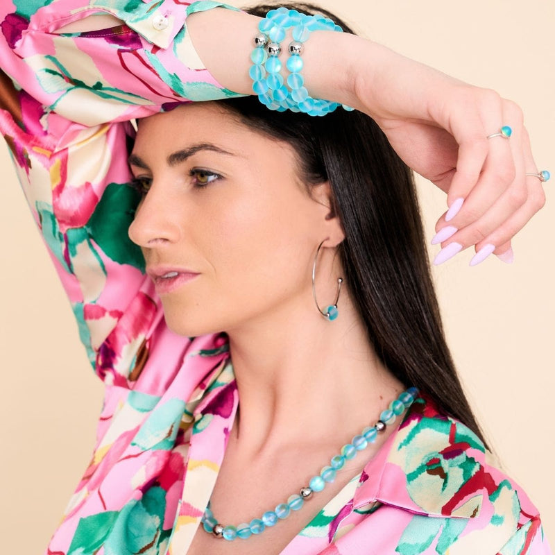 Aigue-marine | Argent | Bracelet de déclaration en verre de sirène