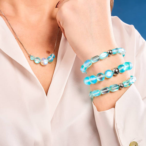 Aigue-marine | Argent | Bracelet de déclaration en verre de sirène