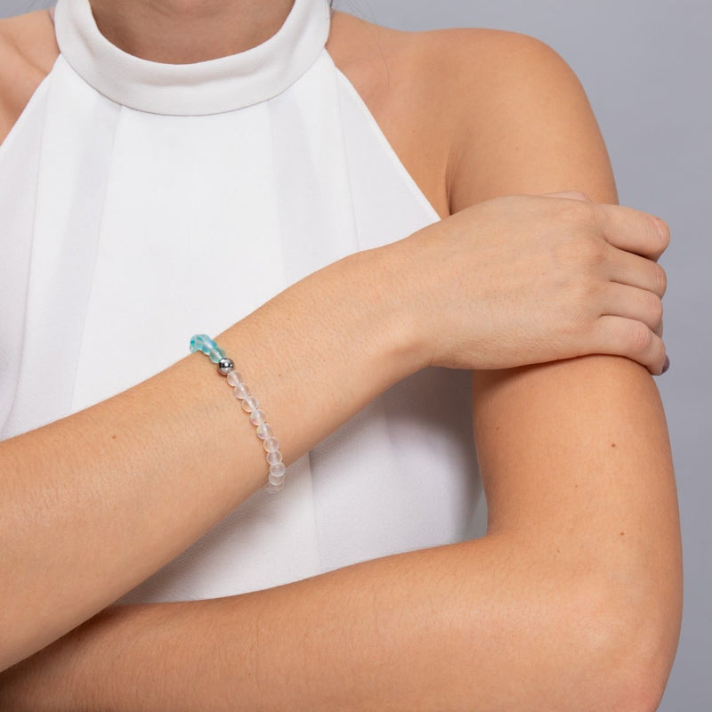 Aigue-marine & Blanc | Argent | Bracelet de perles de verre sirène