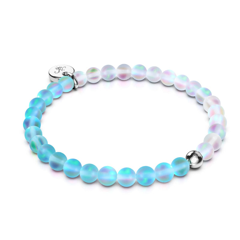 Aigue-marine & Blanc | Argent | Bracelet de perles de verre sirène