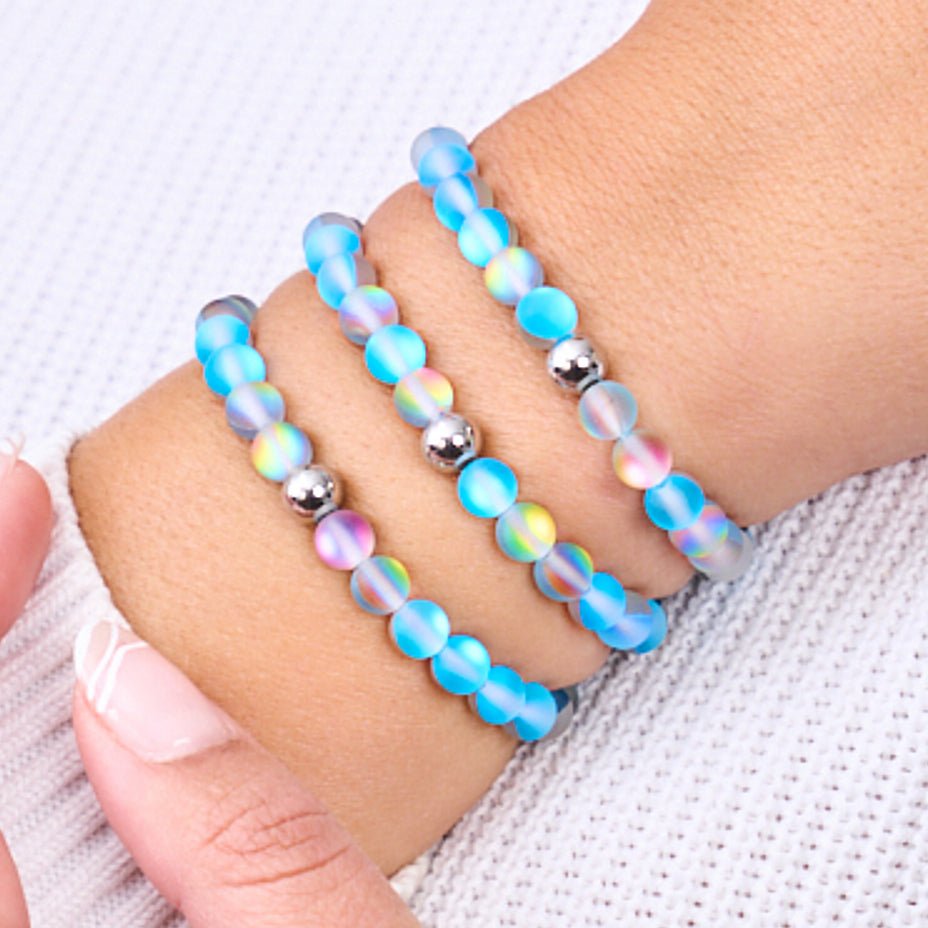 Limonade bleue | Argent | Bracelet de perles de verre sirène