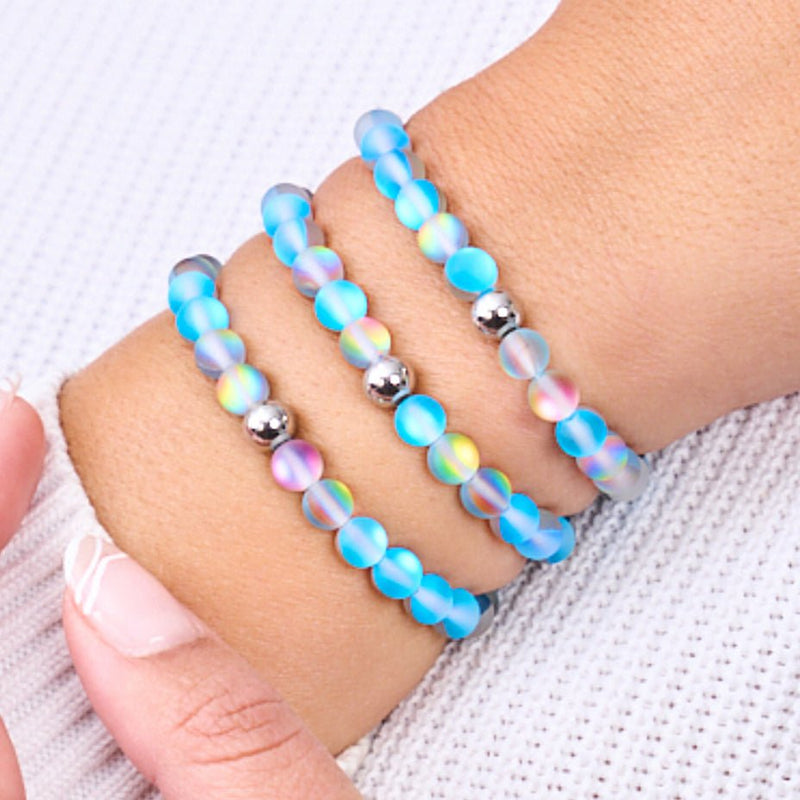 Limonade bleue | Argent | Bracelet de perles de verre sirène