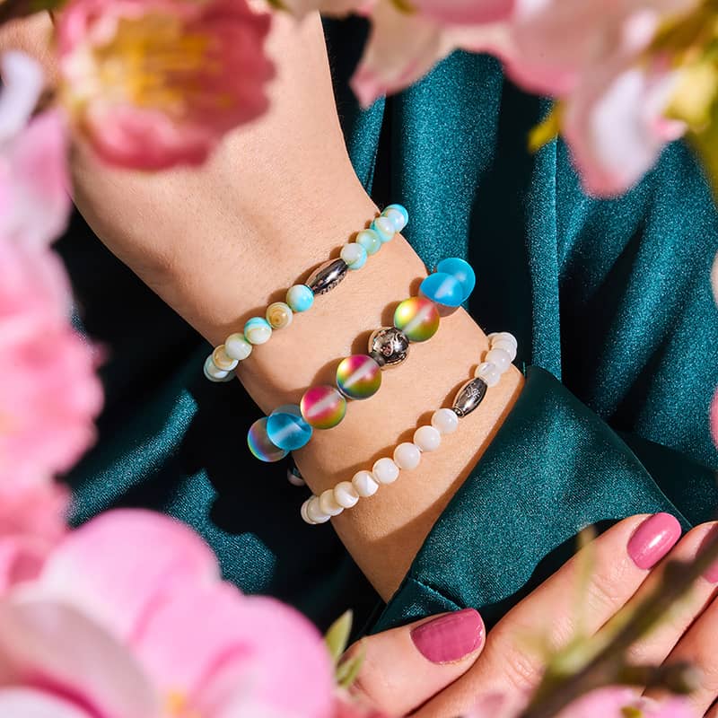 Limonade bleue | Argent | Bracelet de déclaration en verre sirène