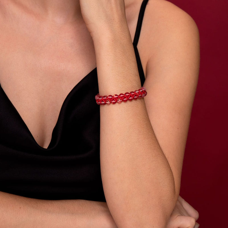 Vermillon foncé | Argent | Bracelet Verre Double Sirène