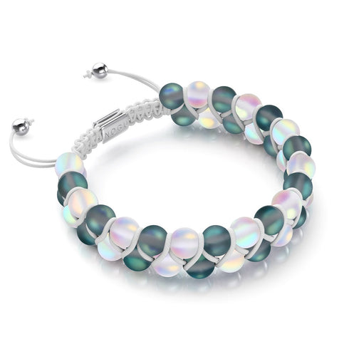 Grey and White | Silver | Double Mermaid Glass Bracelet