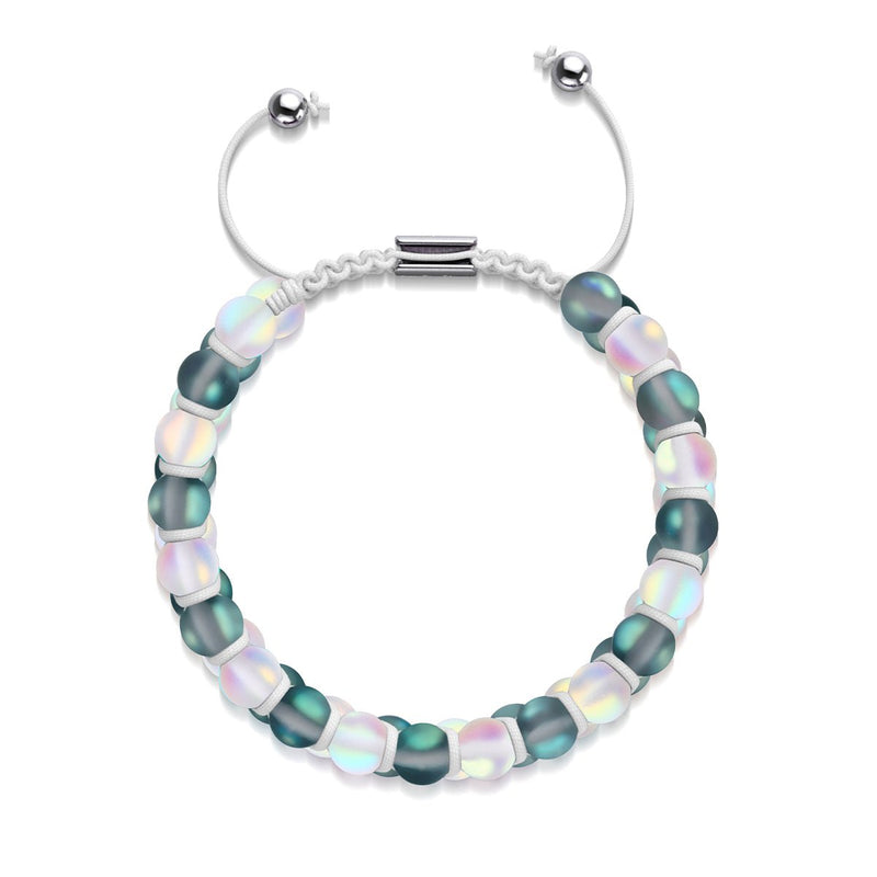 Gris et Blanc | Argent | Bracelet Verre Double Sirène