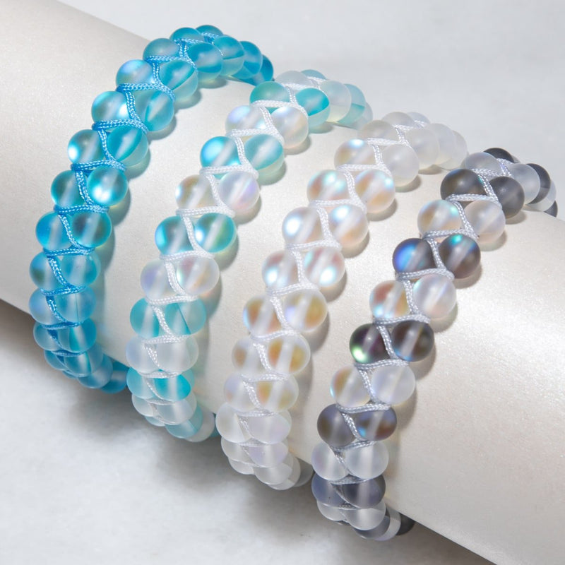 Gris et Blanc | Argent | Bracelet Verre Double Sirène