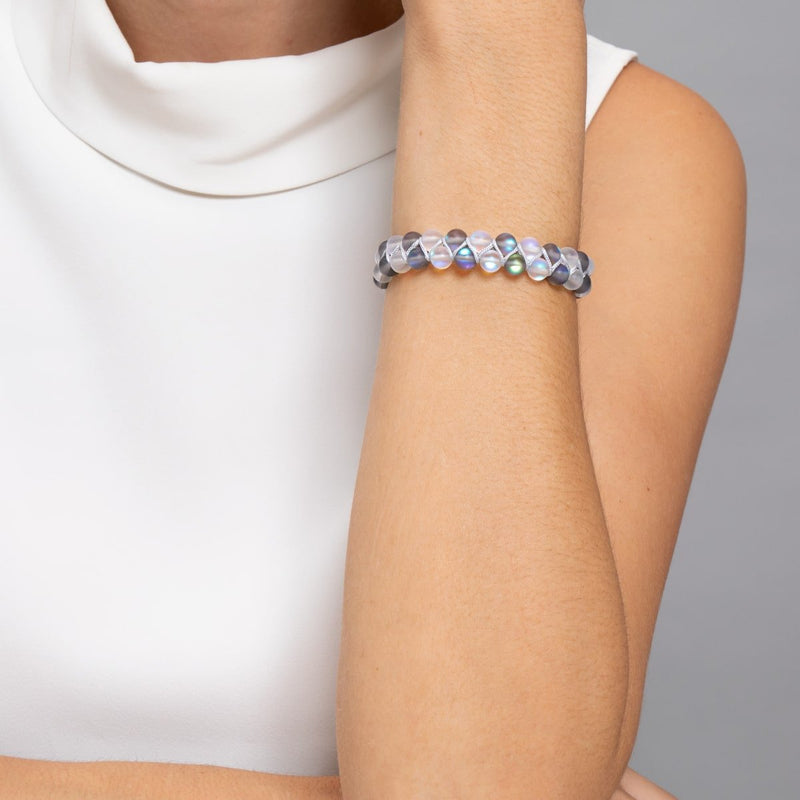 Gris et Blanc | Argent | Bracelet Verre Double Sirène
