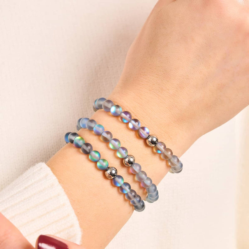 Gris | Argent | Bracelet de perles de verre sirène