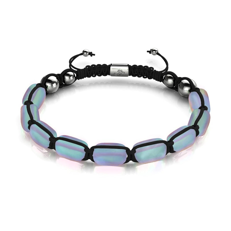 Gris | Argent | Bracelet macramé galets de verre sirène