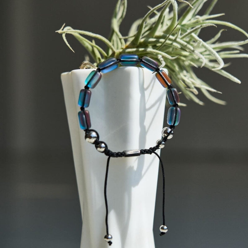 Gris | Argent | Bracelet macramé galets de verre sirène