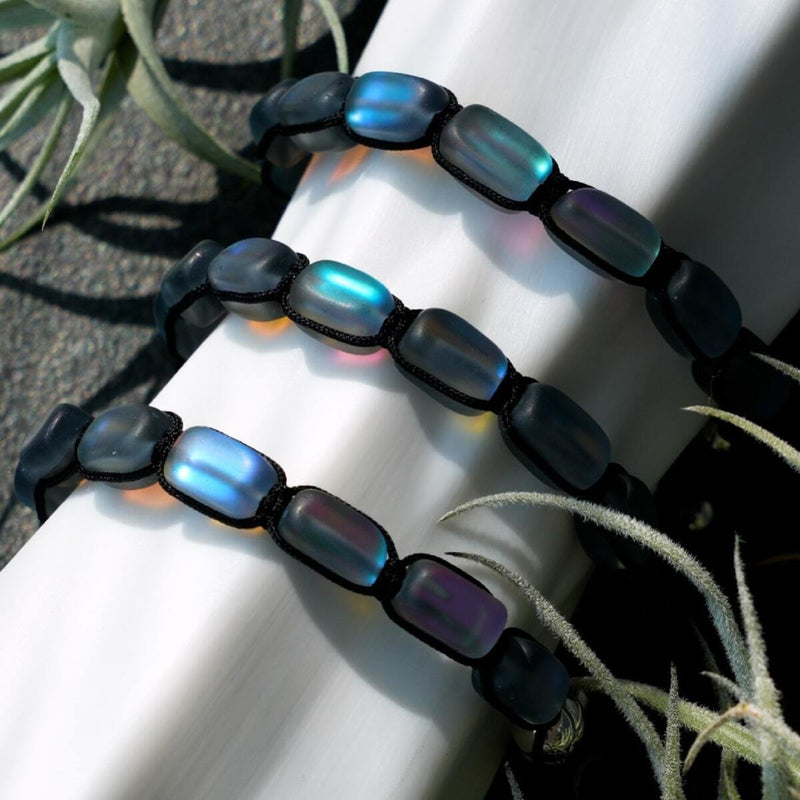 Gris | Argent | Bracelet macramé galets de verre sirène