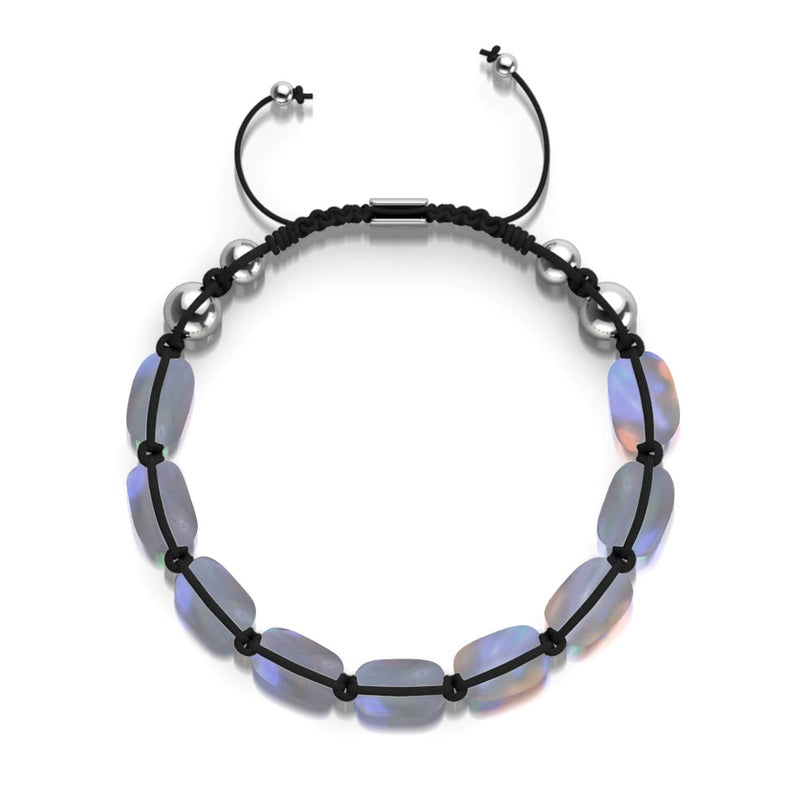 Gris | Argent | Bracelet macramé galets de verre sirène