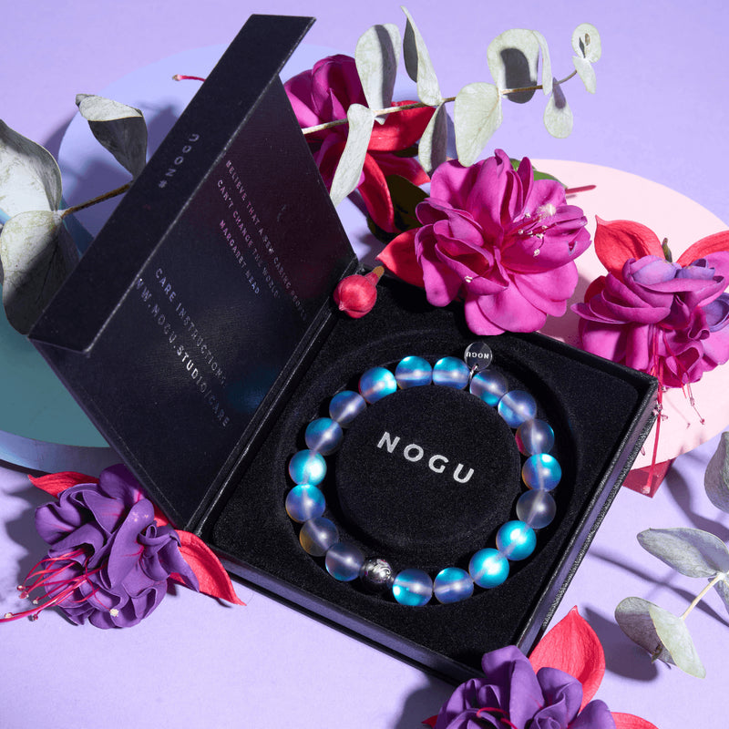 Gris | Argent | Bracelet de déclaration en verre de sirène