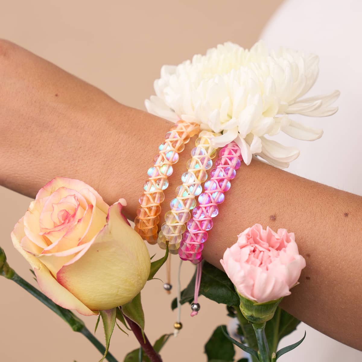 Chèvrefeuille et blanc | Or | Bracelet Verre Double Sirène