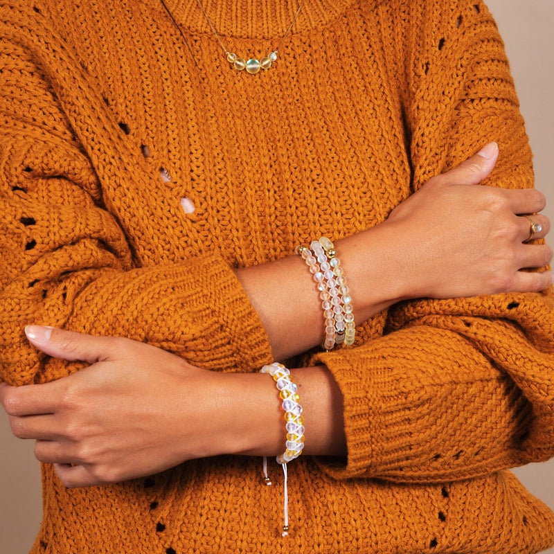 Chèvrefeuille et blanc | Or | Bracelet Verre Double Sirène