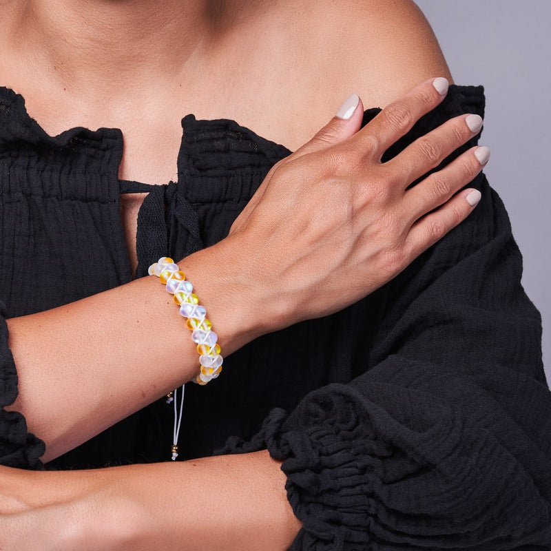 Chèvrefeuille et blanc | Or | Bracelet Verre Double Sirène