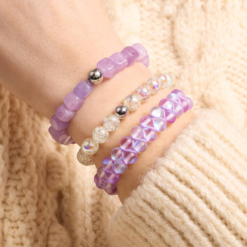 Lavande et Blanc | Argent | Bracelet Verre Double Sirène