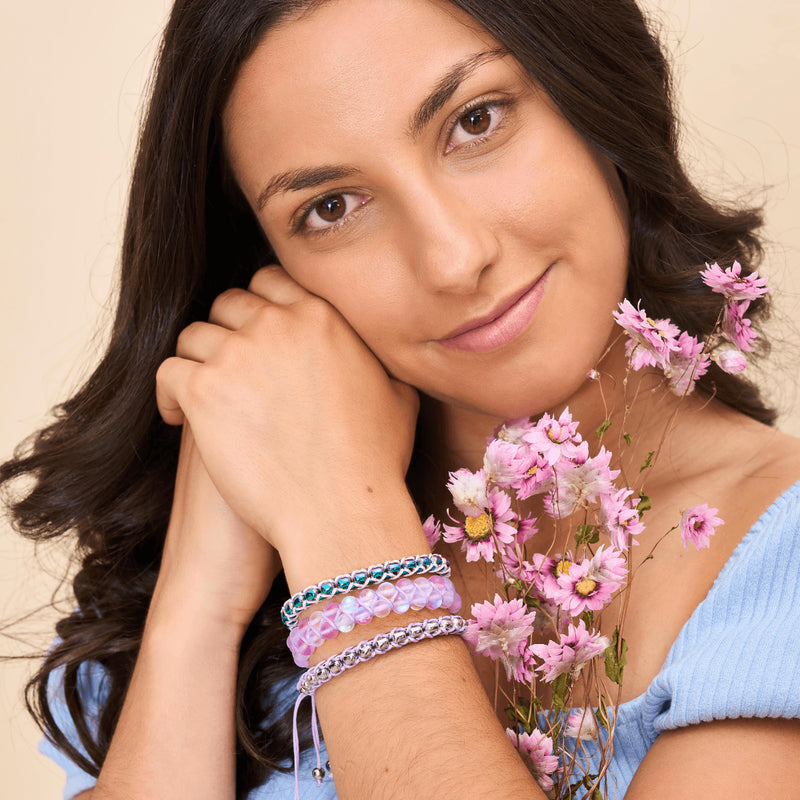 Lavender and White | Silver | Double Mermaid Glass Bracelet