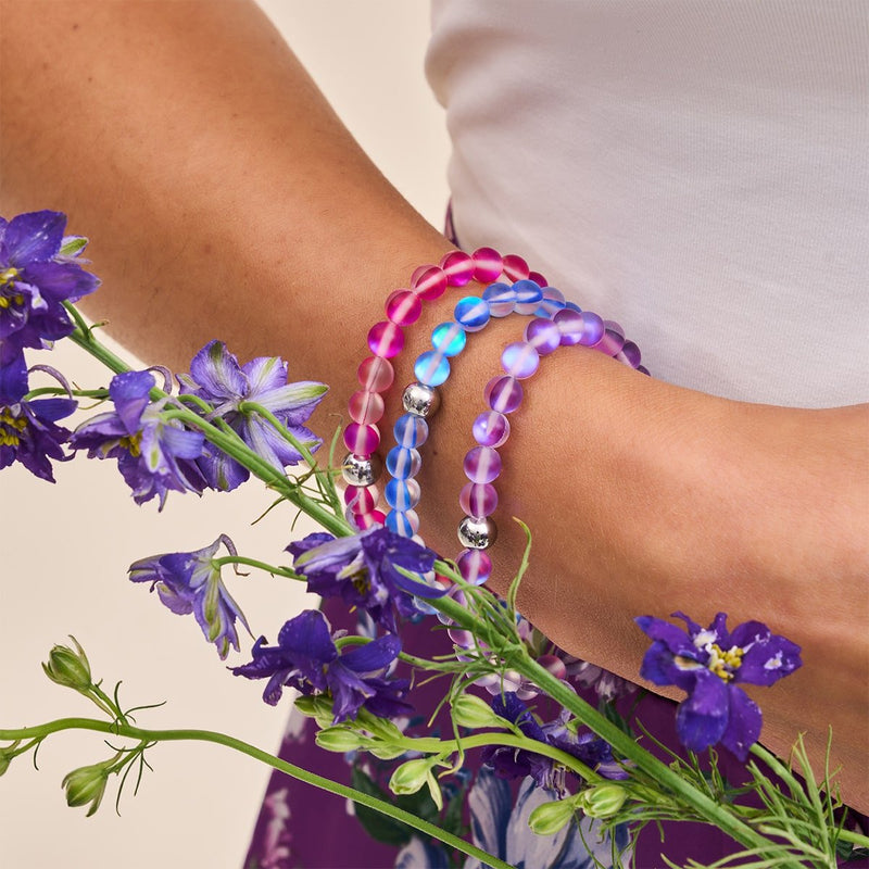 Magenta | Argent | Bracelet de perles de verre sirène