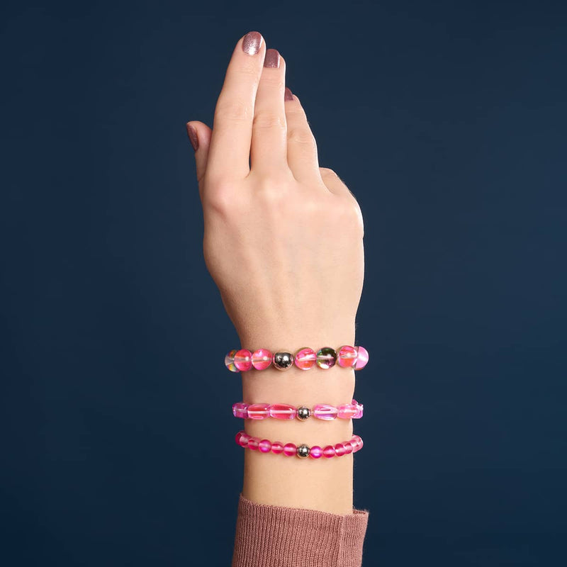 Magenta | Argent | Bracelet de perles de macramé en verre de sirène