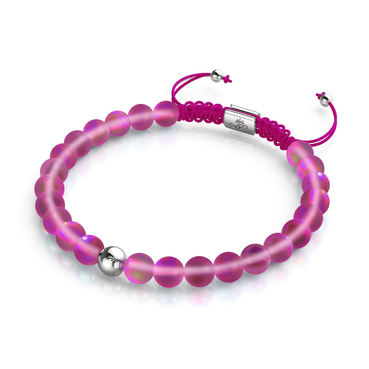 Magenta | Argent | Bracelet de perles de macramé en verre de sirène