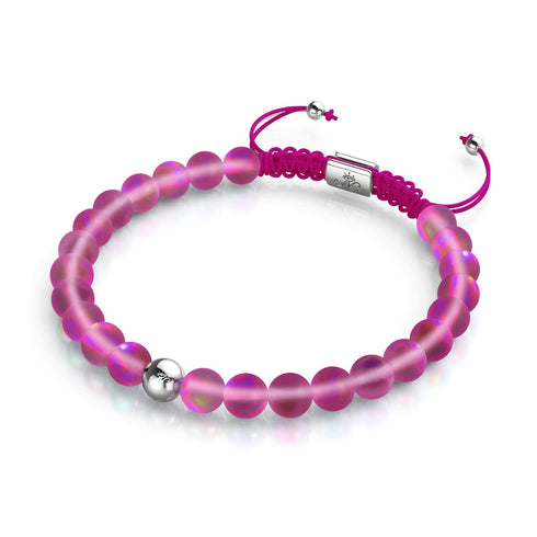 Magenta | Argent | Bracelet de perles de macramé en verre de sirène