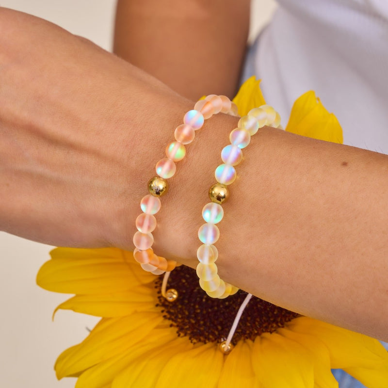 Peach | Gold | Mermaid Glass Macrame Bead Bracelet