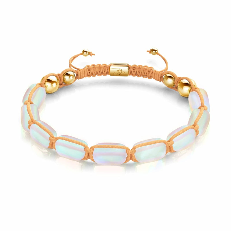 Peach | Gold | Mermaid Glass Pebble Macrame Bracelet