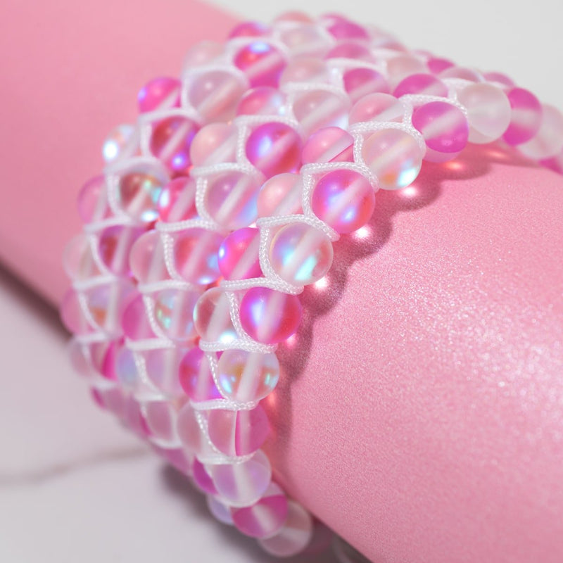 Rose et blanc | Argent | Bracelet Verre Double Sirène