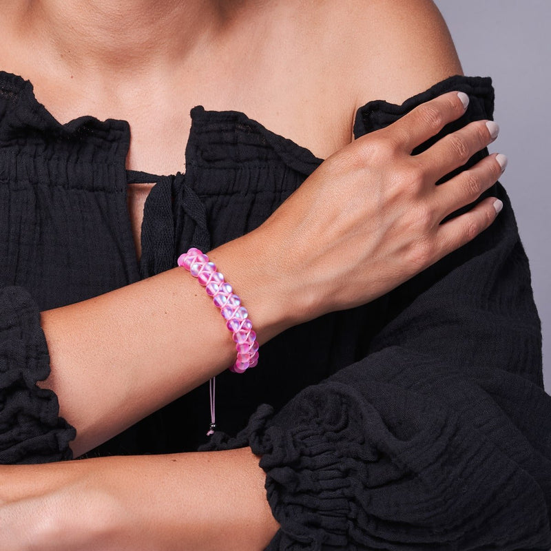 Rose | Argent | Bracelet Verre Double Sirène