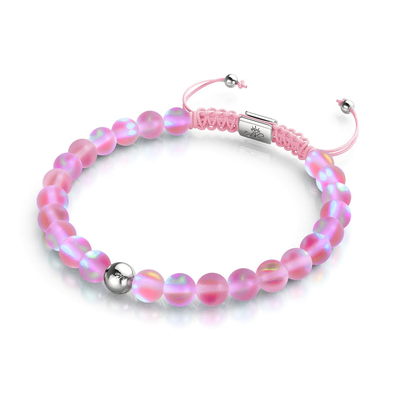 Pink | Silver | Mermaid Glass Macrame Bead Bracelet